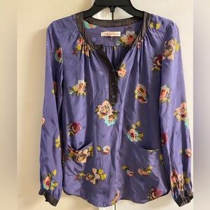 Rebecca Taylor Purple Floral Blouse silk Sz 2